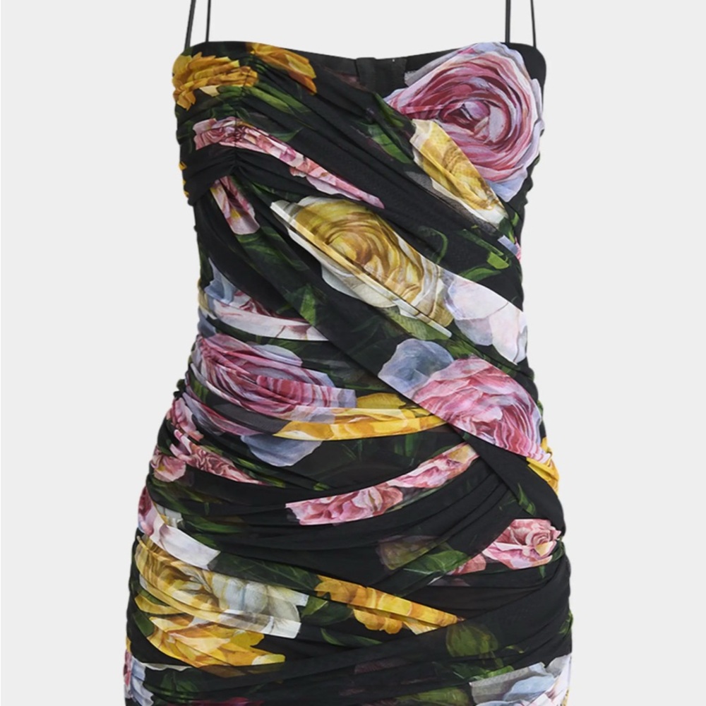 Dolce & Gabbana Floral Ruched Tulle and Mesh MiniDress